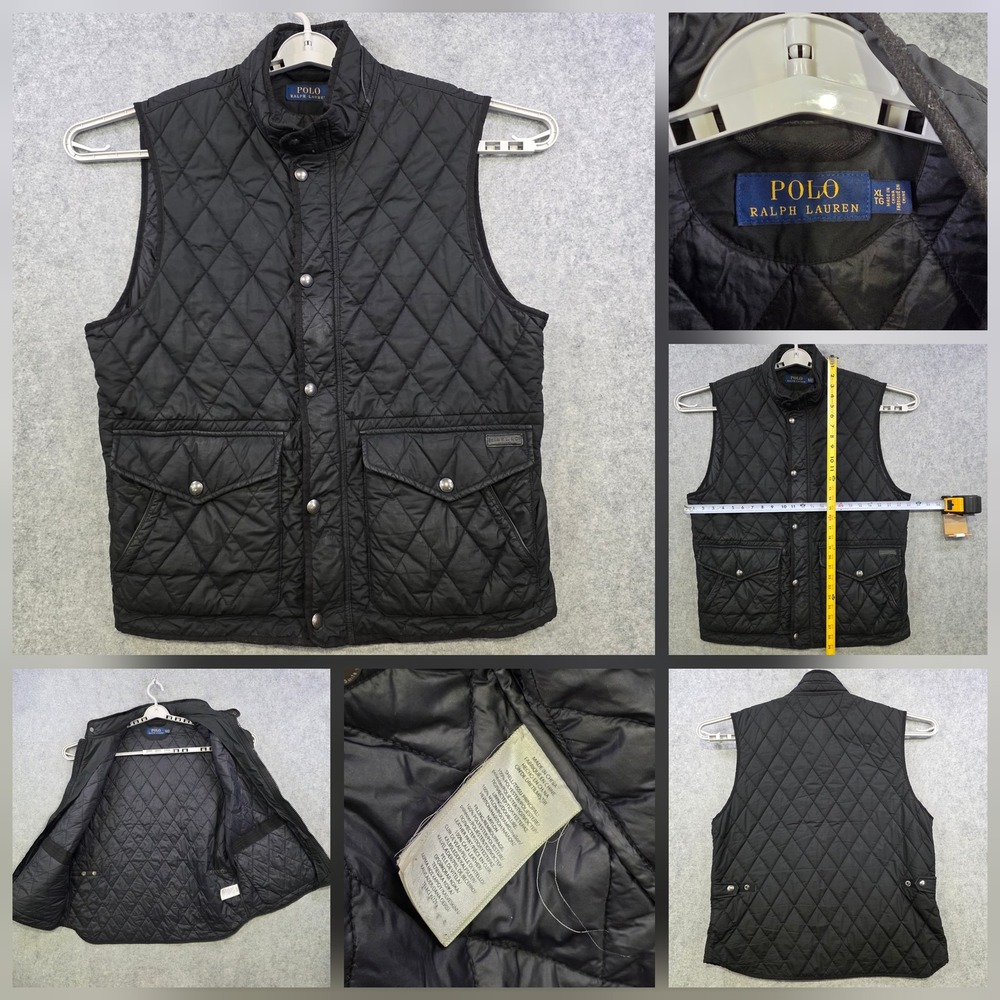 Polo Ralph Lauren Vest Mens XL Black Quilted Puffer Full Zip Lined Pockets